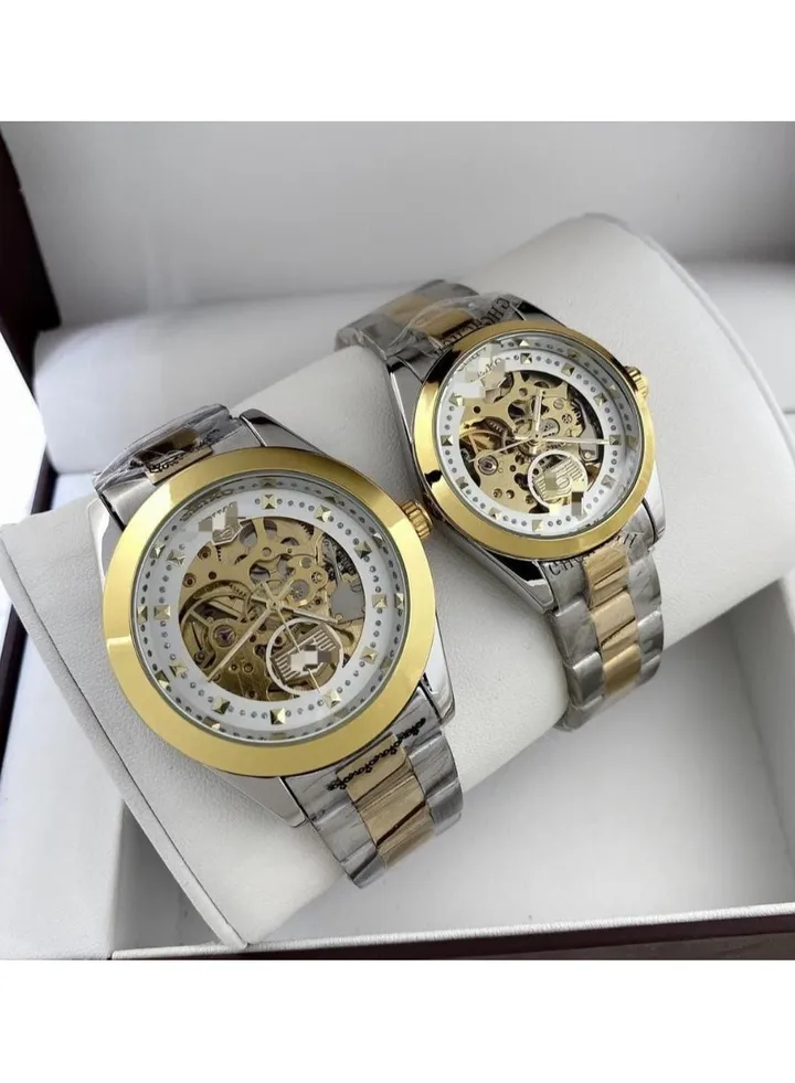 New luxury Couple Watch Set man, Women Watch High-Quality European Top Luxury Brand Wristwatches Steel Strap Gold Tone
