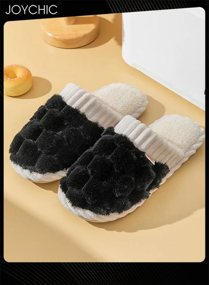 Men Autumn and Winter Home Flat Slippers Cotton Warm Windproof Breathable Anti-slip Bedroom Slippers Black