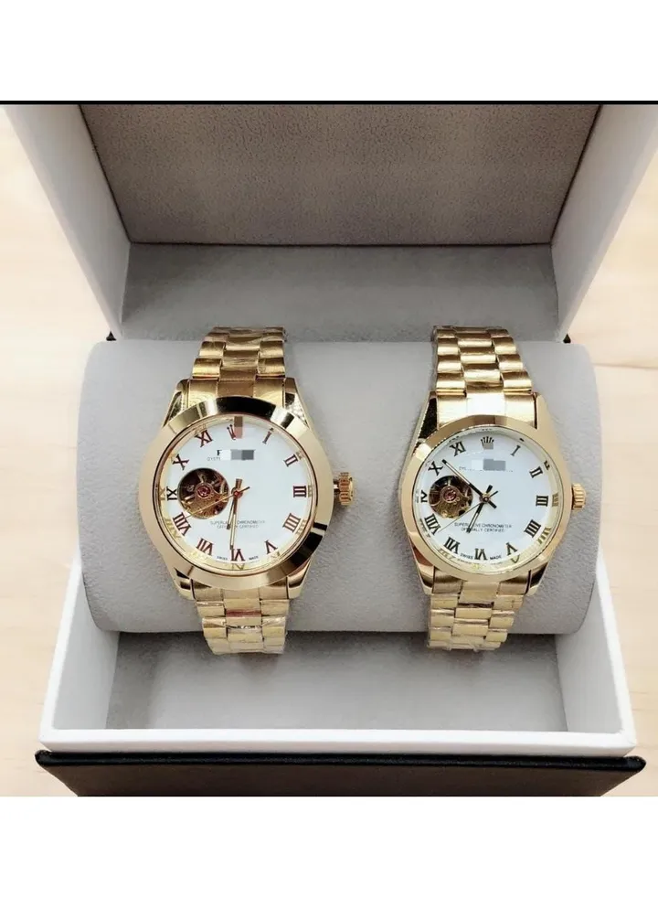 Couple Watch Set man, Women Watch High-Quality European Top Luxury Brand Wristwatches Steel Strap Gold Tone