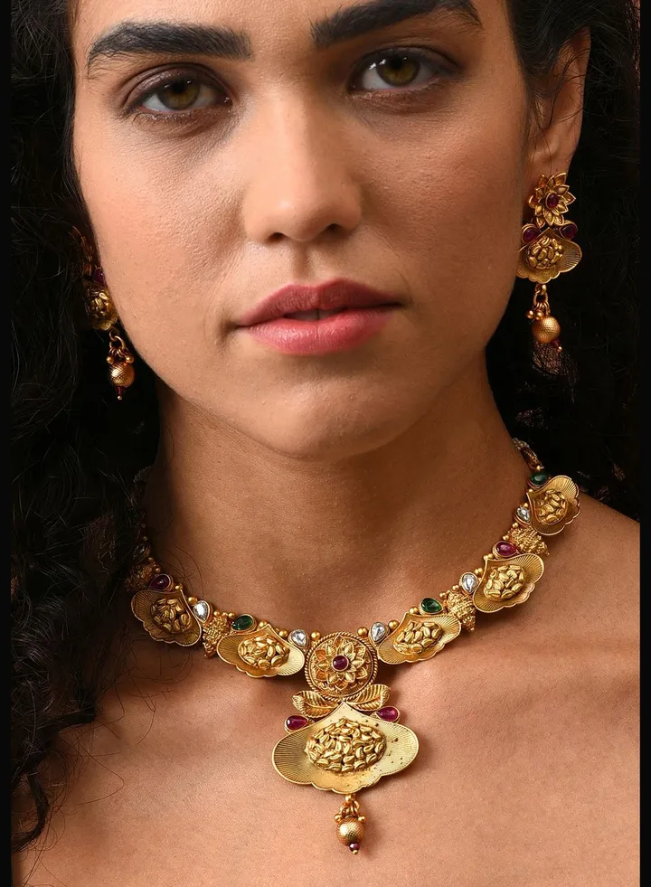 Gold Plated Designer Stone Necklace Set