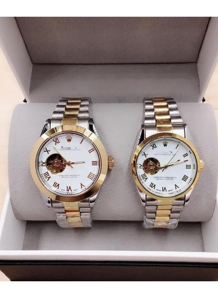 New luxury Couple Watch Set man, Women Watch High-Quality European Top Luxury Brand Wristwatches Steel Strap Gold Silver Tone