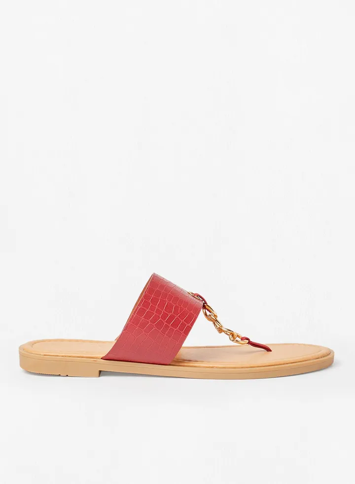 Animal Skin Pattern Buckle Sandal Red