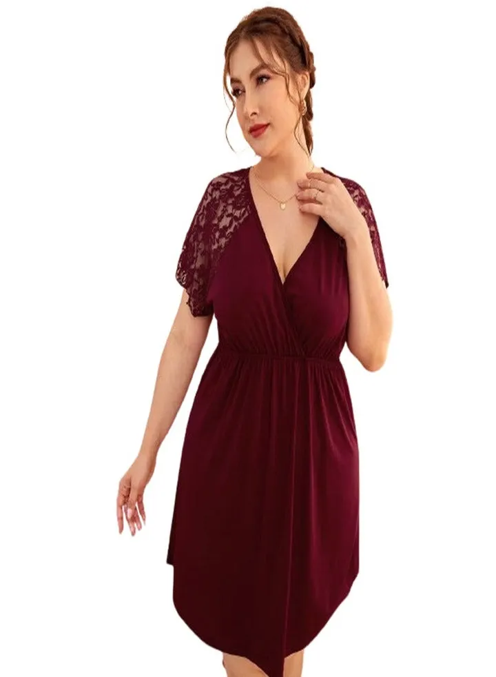 Women's short nightgown - special size - burgundy