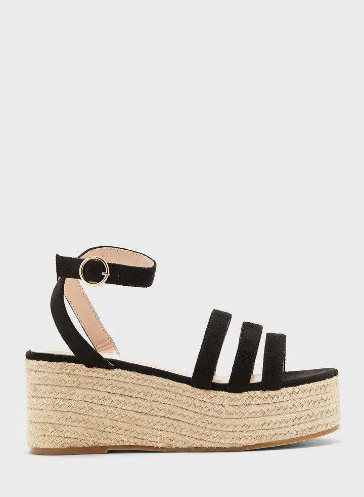 Triple Strap Faux Suede Wedge Sandal
