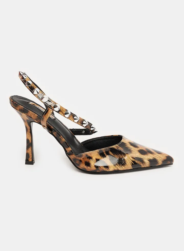 Textured Pointed Heels With Ankle Strap