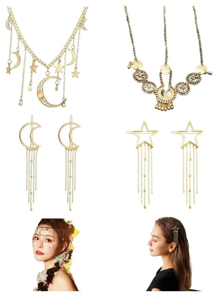 6Pcs Moon Golden Head Chain, Star Moon Hair Slides Hair Clips, Ramadan Gifts Hair Accessories
