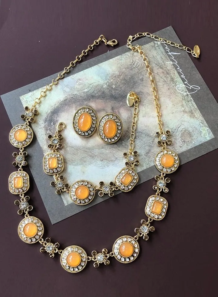 Golden colour Jewelry Orange Resin Charm Jewelry Sets Women Earrings/Necklace/Bracelets