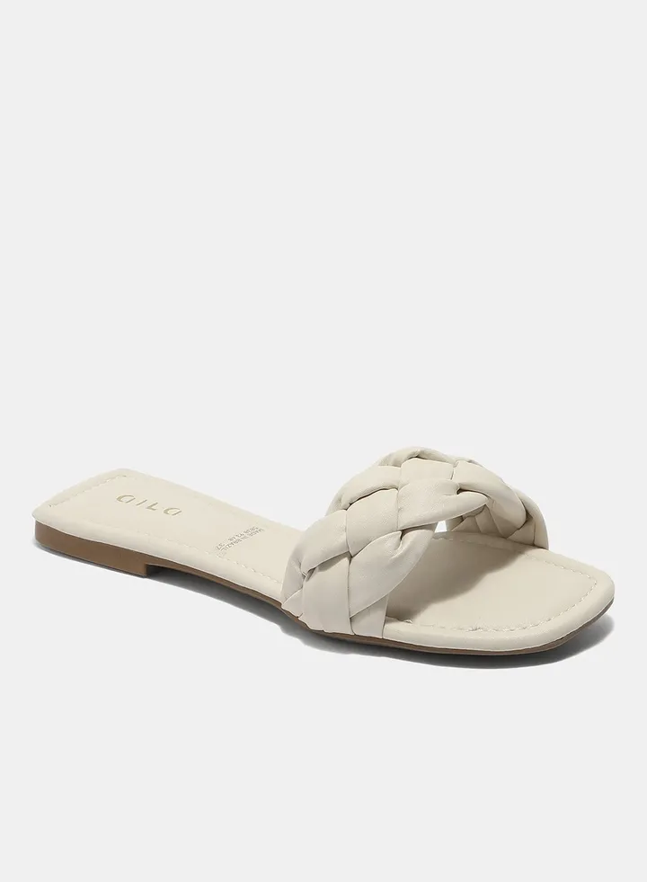 Casual Plain Flat Sandals Off White