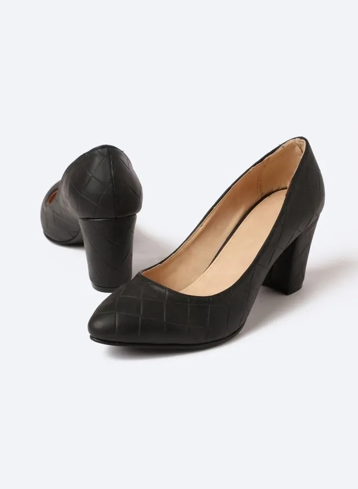 Matte Quips-Textured Leather Heeled Shoes, 7cm Middle Size