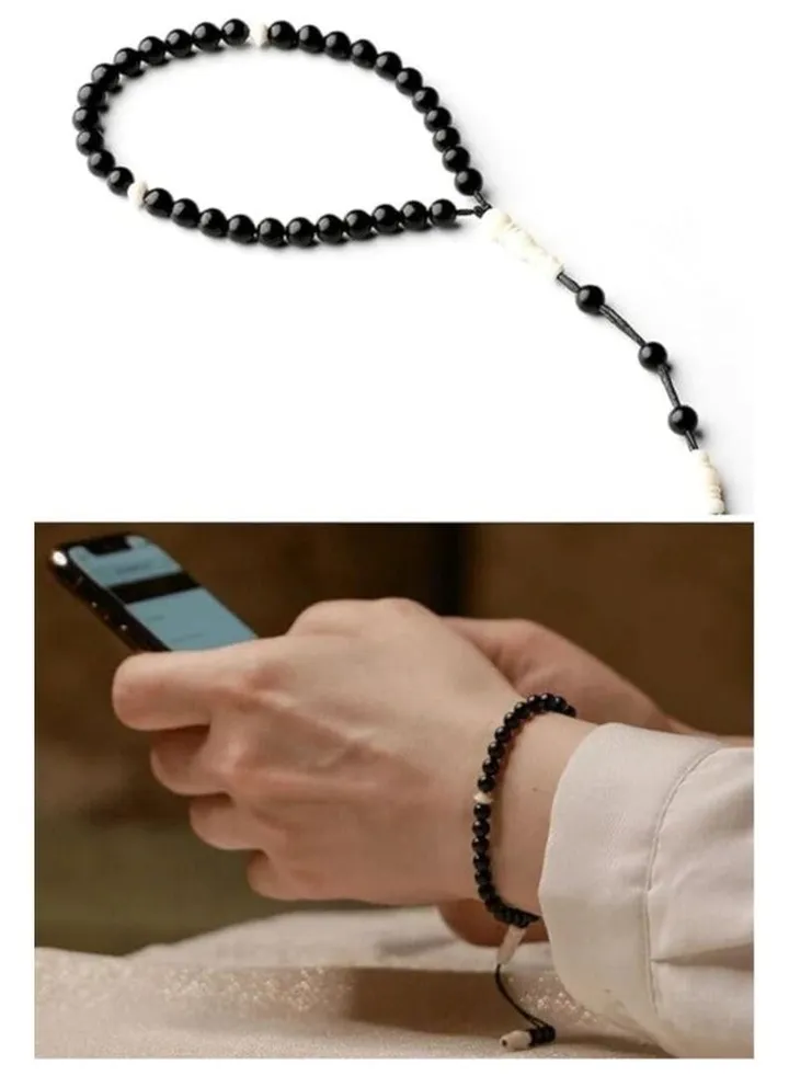 33-Bead Tasbih Made From Natural Hematite 8mm Round Beads with Place Marker Prayer Beads Zikr Beads Muslim Rosary (Black)/translate sentsnce to ar