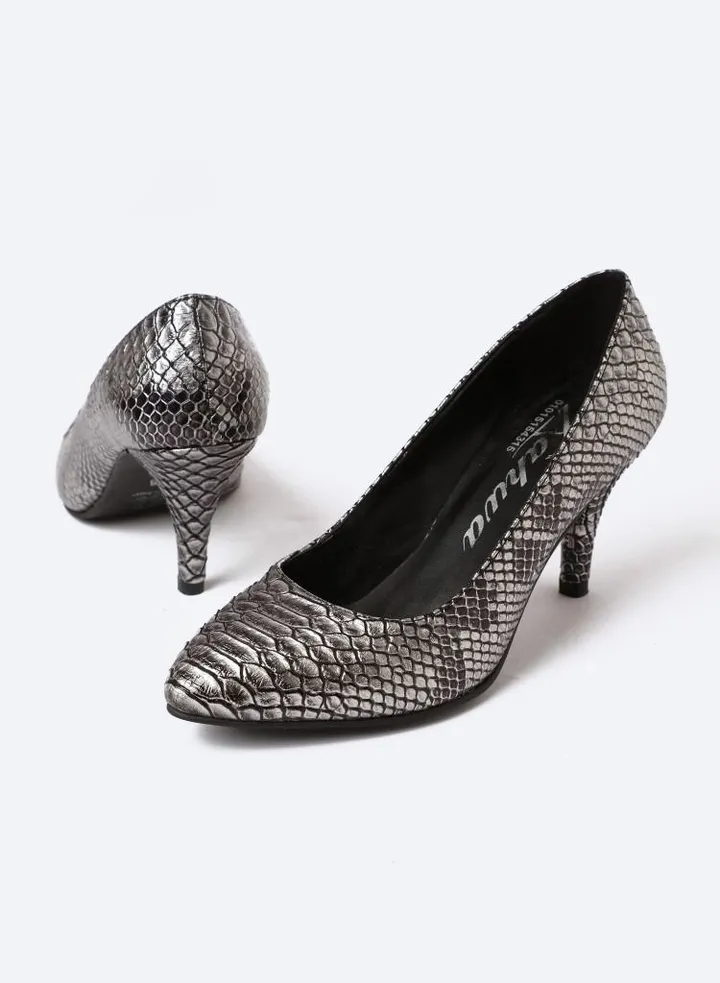 Cobra-Textured Leather Heeled Shoes With A 9 Cm Thin Heel
