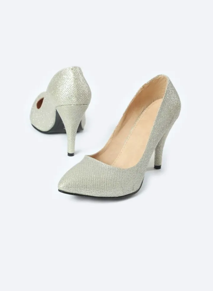 Soiree Shimmer Leather Textured Heeled Shoes With 9cm Thin Heels