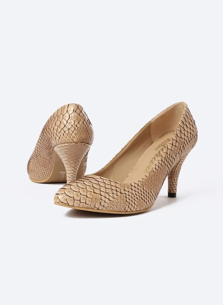 Cobra-Textured Leather Heeled Shoes With A 9 Cm Thin Heel