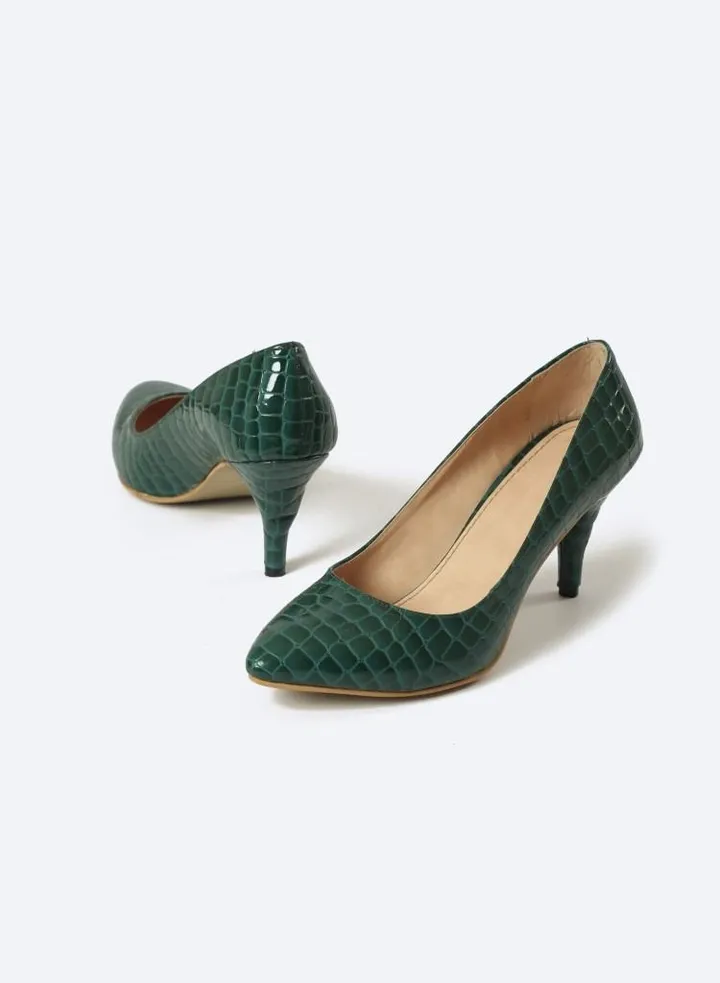 Crocodile Texture Verne Leather Heeled Shoes 7 cm Height Thin Heels