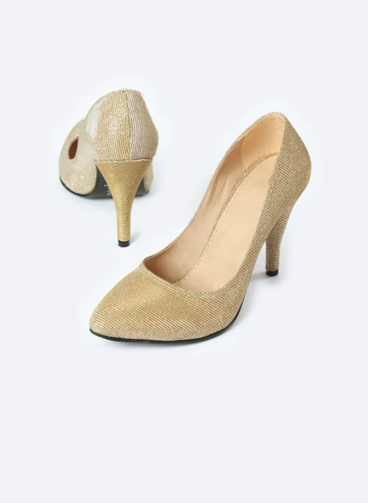Soiree Shimmer Leather Textured Heeled Shoes With 9cm Thin Heels