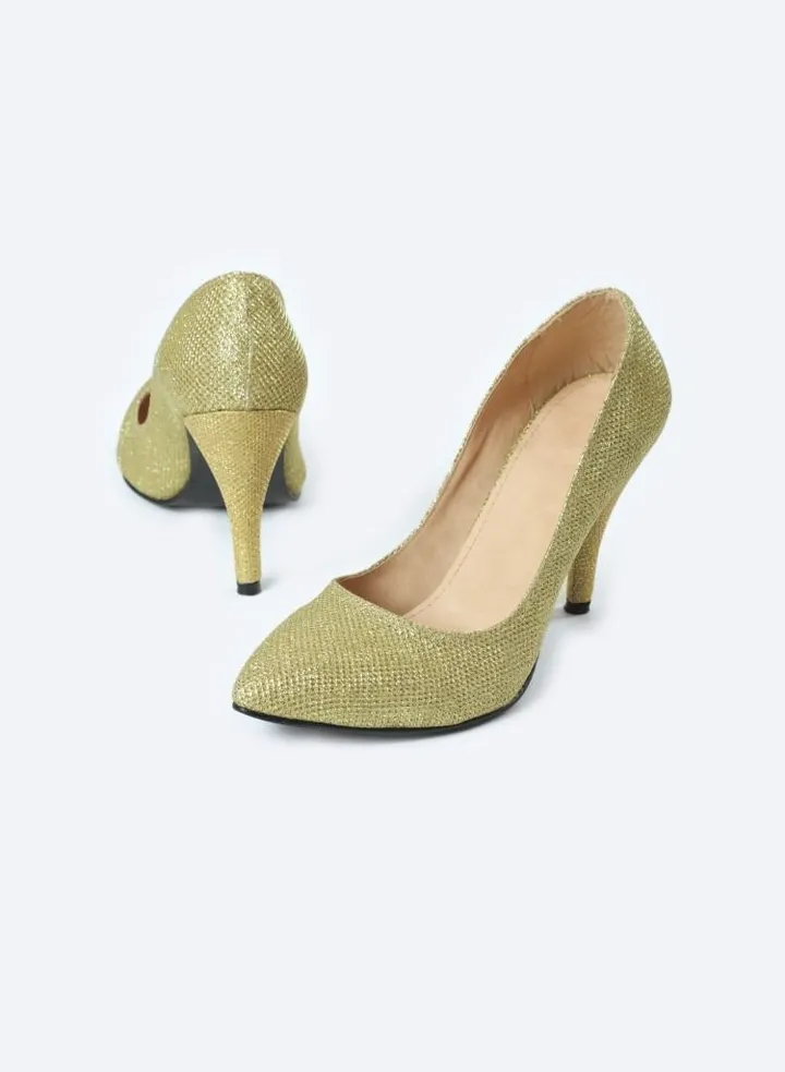 Soiree Shimmer Leather Textured Heeled Shoes With 9cm Thin Heels