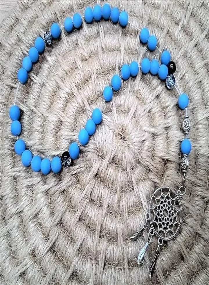 Islamic Rosary Rosary 33 turquoise beads unisex bracelet with a silver dream catcher pendant
