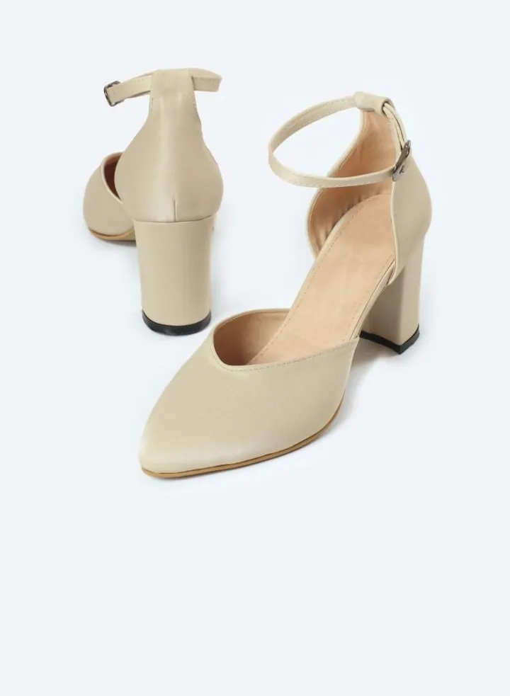 Satin Fabric Texture Heeled Shoes With 7cm Medium Heel