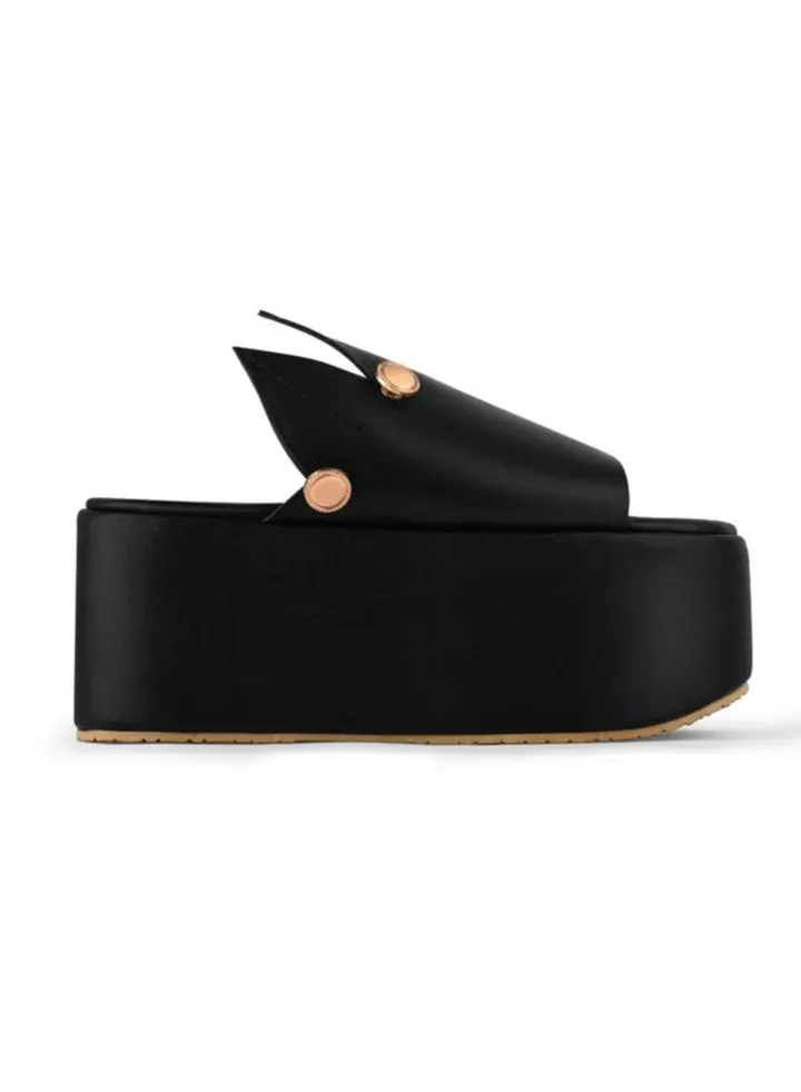 HOJA BLACK WEDGE HEELS SLIPPERS FOR WOMEN