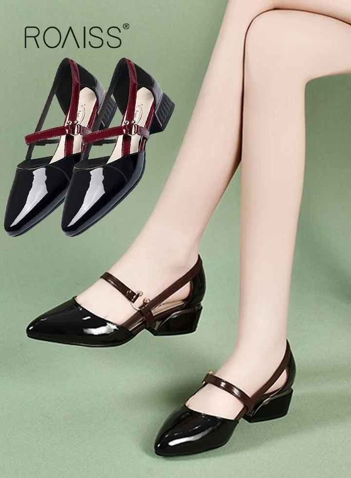 Low-Heeled Sandals Women's New British Style Thick-Heeled Sandals Fashion Comfortable Outer Wear Ladies Shallow Mouth Pointed Pumps Shoes