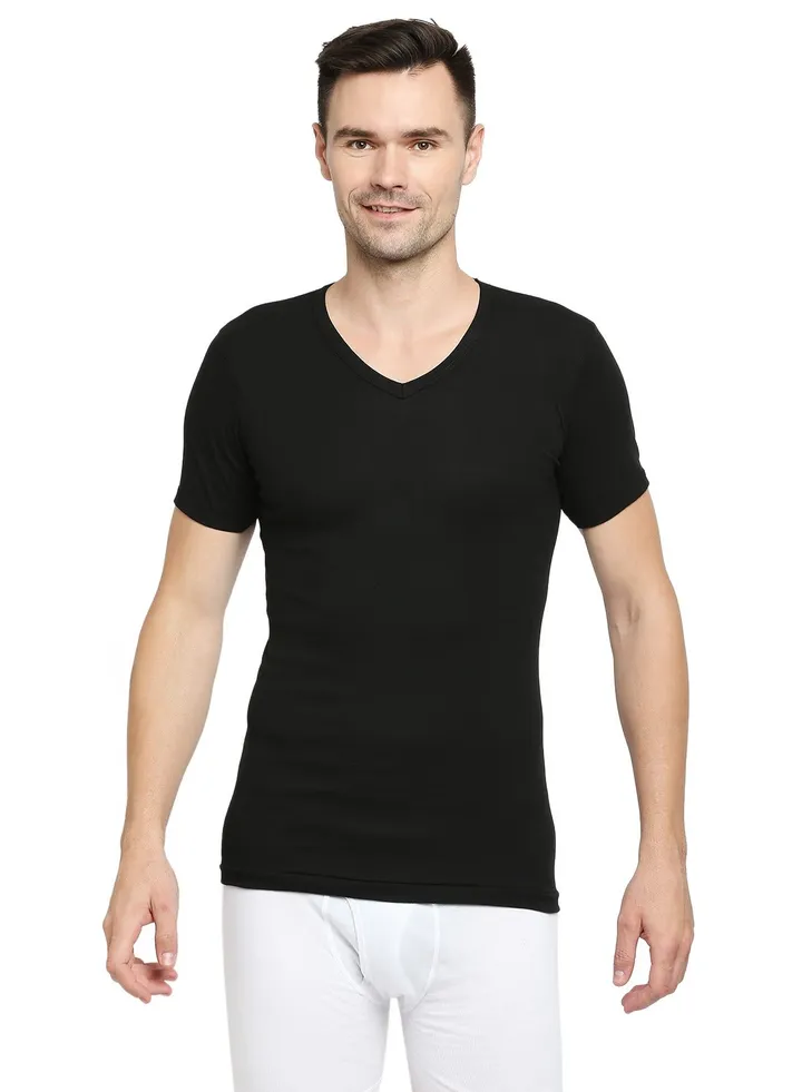 Mens Cotton Undershirt V Neck Black