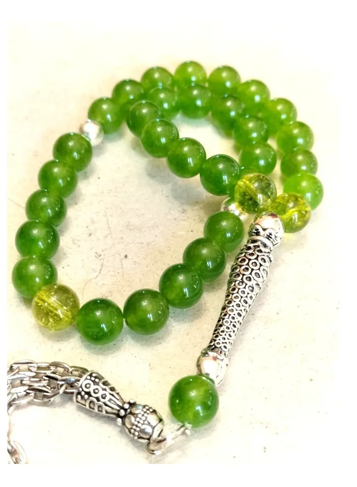 Elegant Natural 33 Beads GREEN Agate (Aqeeq) Rosary - Top Quality Natural Stones, Handmade, Best gift