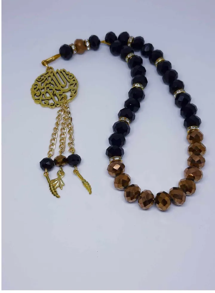 Unisex Islamic Crystal Rosary Black* Golden 33 Beads