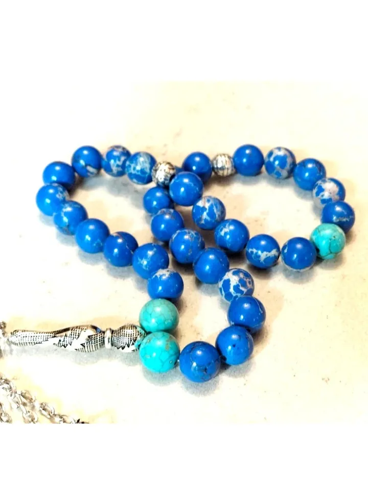 Elegant Natural 33 Beads Blue JASPER Rosary - Top Quality Natural Stones, Handmade, Best gift