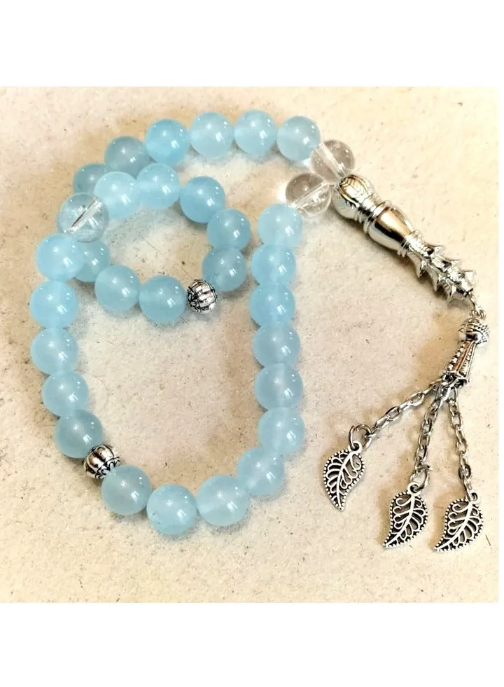 Elegant Natural 33 Beads SKY BLUE Agate (Aqeeq) Rosary - Top Quality Natural Stones, Handmade, Best gift