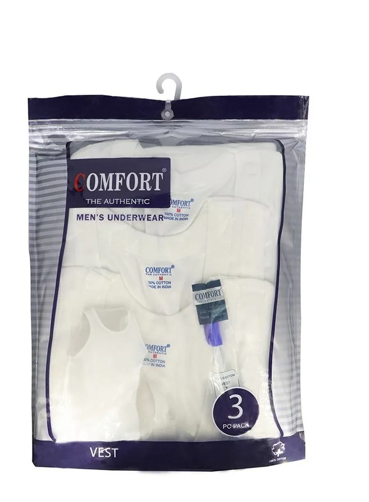 Mens Undershirt 3pc Rib Vest White