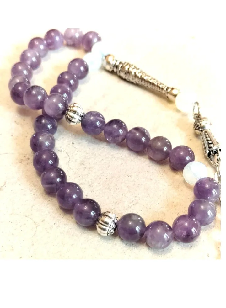 Elegant 33 beads amethyst rosary with white opal beads