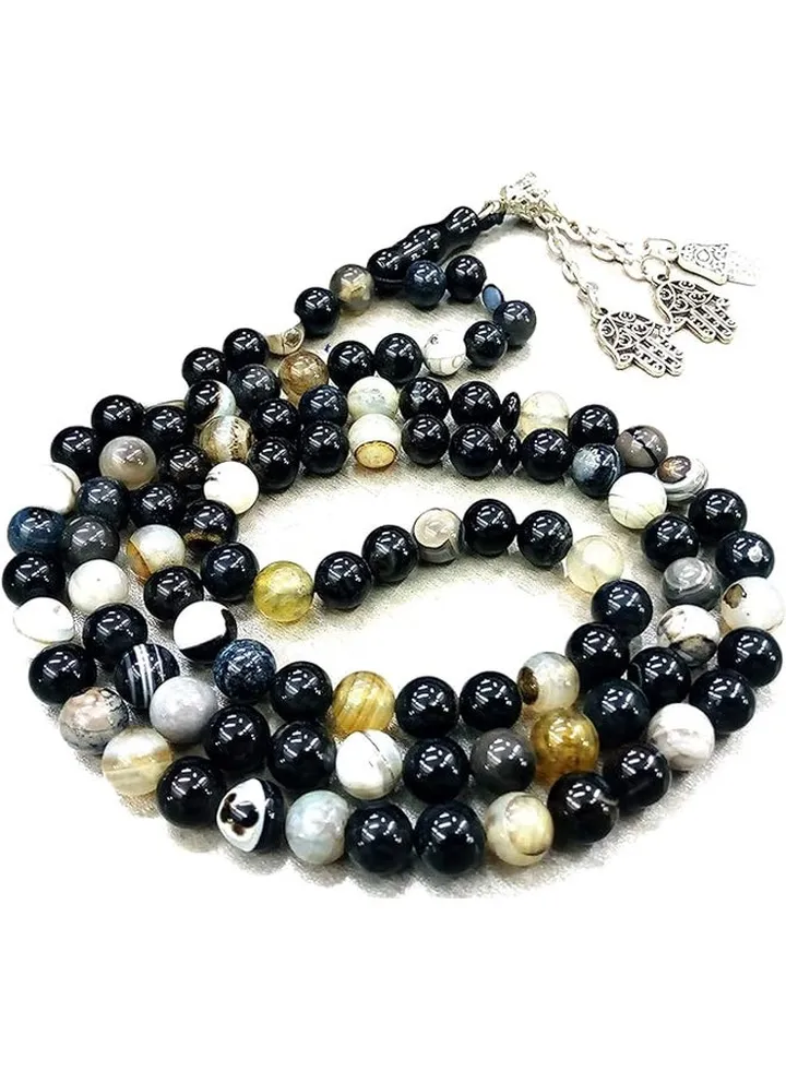 99 Beads 8mm Agate Rosary With Silver Plated Accessories