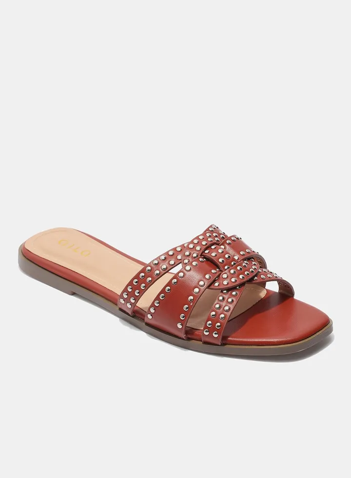 Fashionable Casual Flat Sandals Tan/Silver