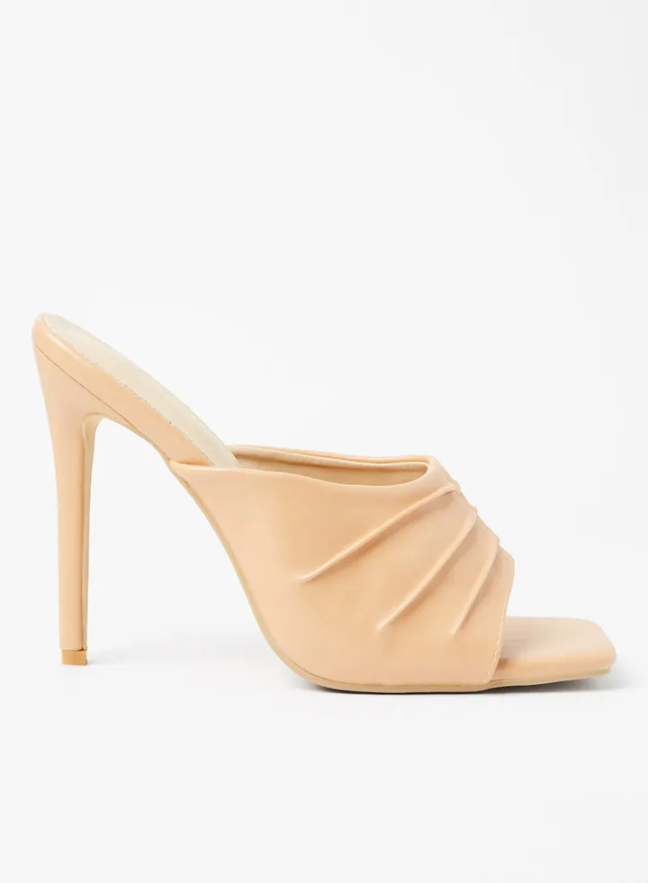 Faux Leather High Heel Mules Nude