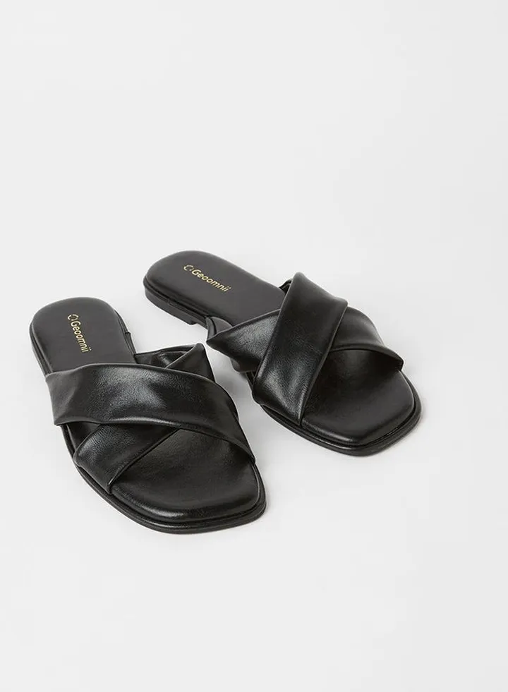 Birsk Criss Cross Strap Flat Sandals Black