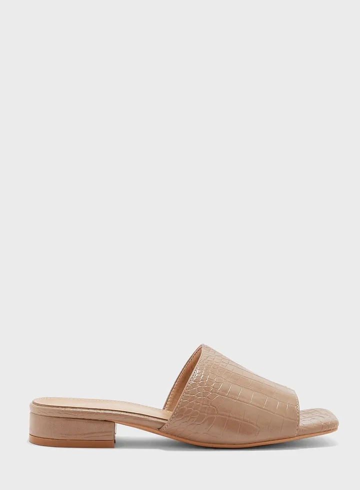 Square Toe Croc Effect Mule Sandal