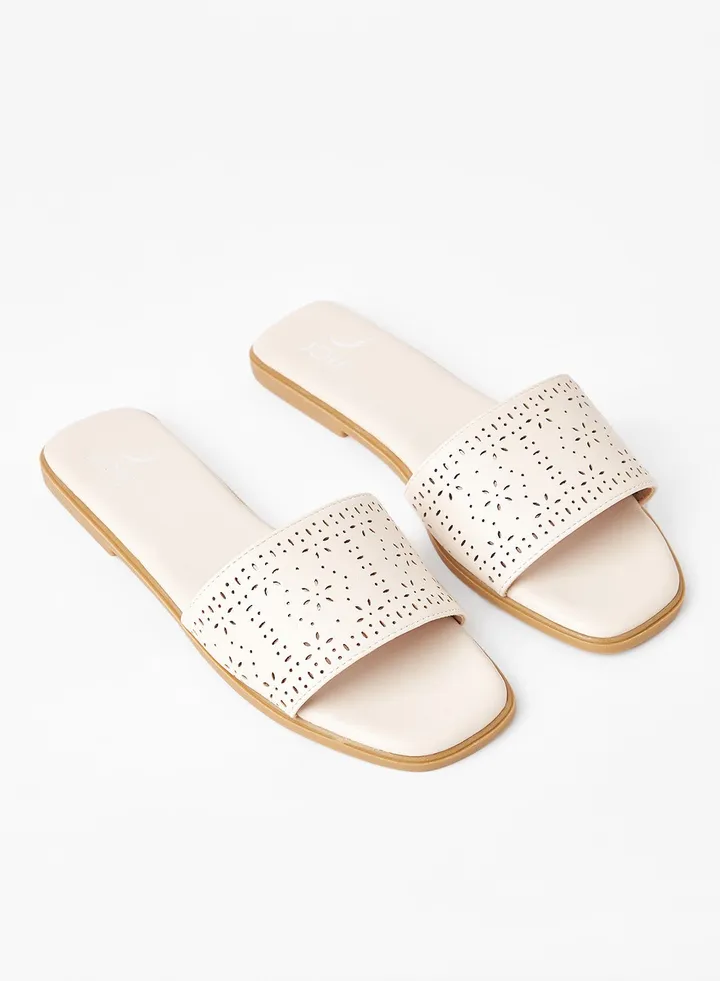 Stylish Party Wear Flat Sandals Beige