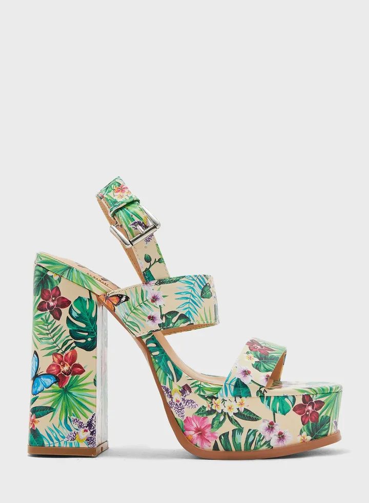 Print Ankle Strap Platform Sandal