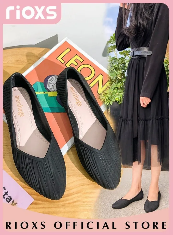 Women Pointed Toe Flat Sandals Wrinkle Surfaces Dress Shoes Fashion Comfort Elegant Flats Lightweight Low Wedge Shoes