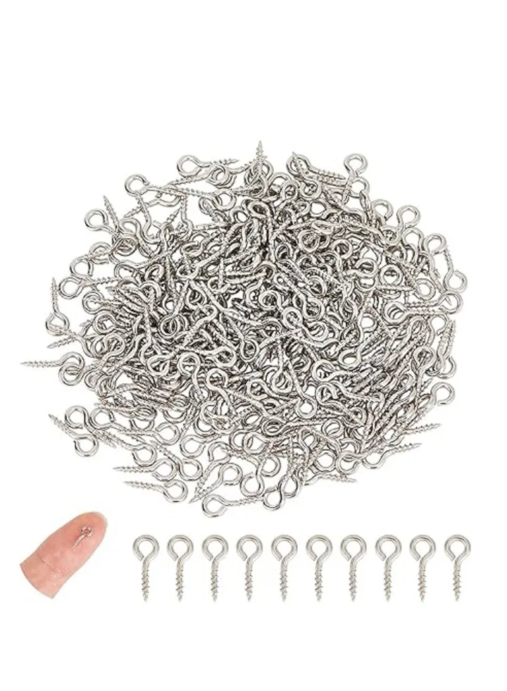 500pcs Stainless Steel Screw Eye Pins Clasps Eye Drilled Beads Jewelry Earring Making, Hole 2mm