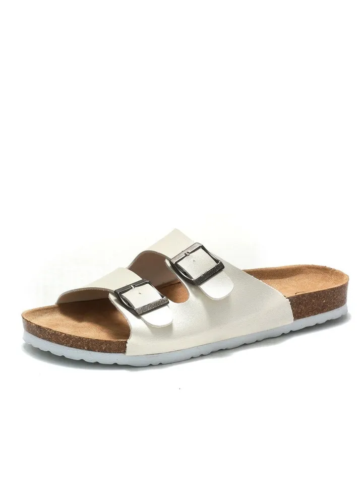 Casual Buckle Sandals Men's Beach Shoes Women's Cork Slippers White