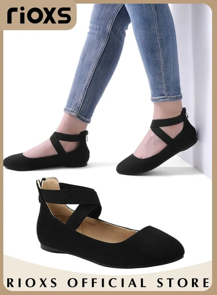 Women's Comfortable Fashion Elastic Ankle Straps Flat Shoes Pointed Toe Casual Shoes