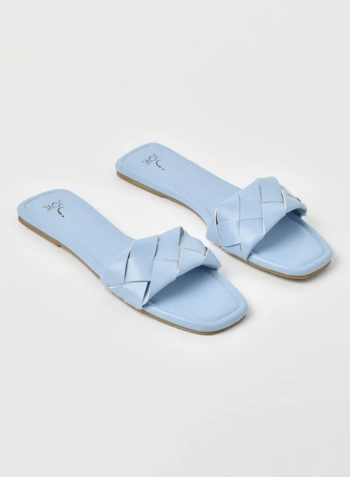Braided Broad Strap Flat Sandals Blue