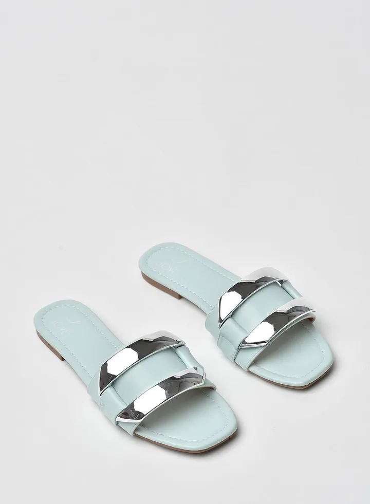 Stylish Elegant Flat Sandals Green/Silver