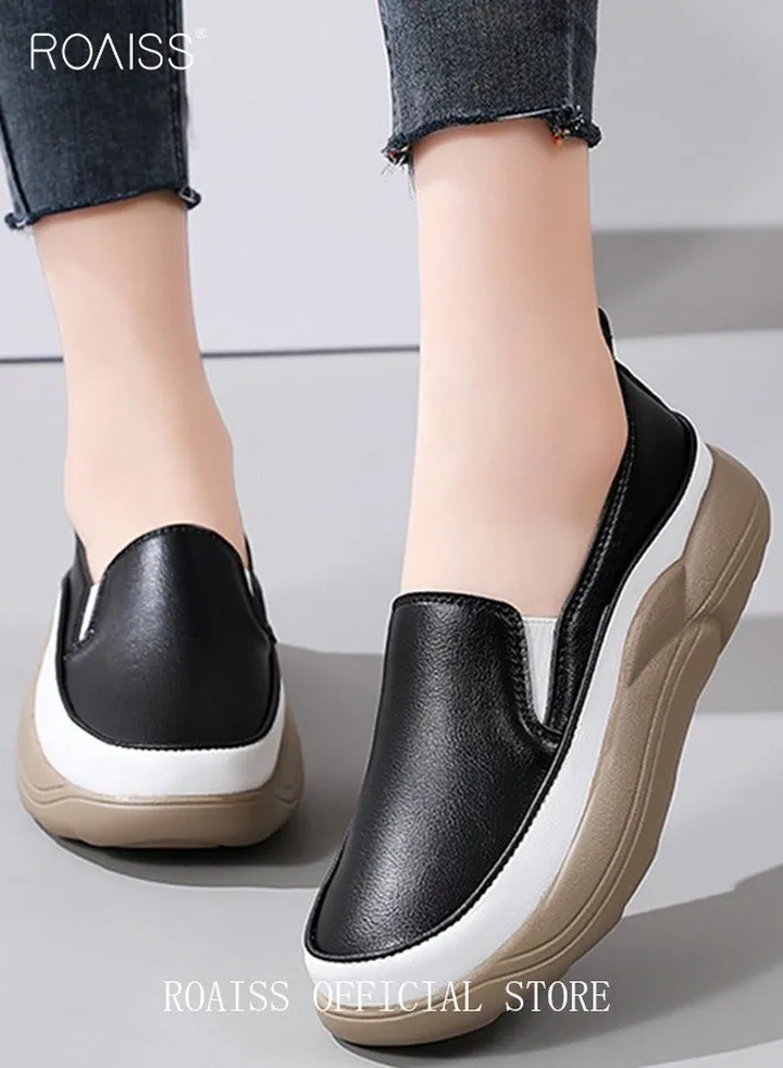 New Arrival Round Retro Thick Soles Fashionable Comfortable Shoes Women's Explosive Style Loafers Slip-On Casual Walking Sports Shoes