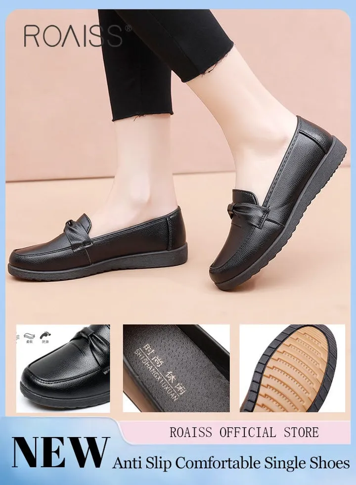 Women's Soft Pu Leather Single Shoes Daily Anti-Skid Business Casual Shoes Classic Waterproof Flat Shoes