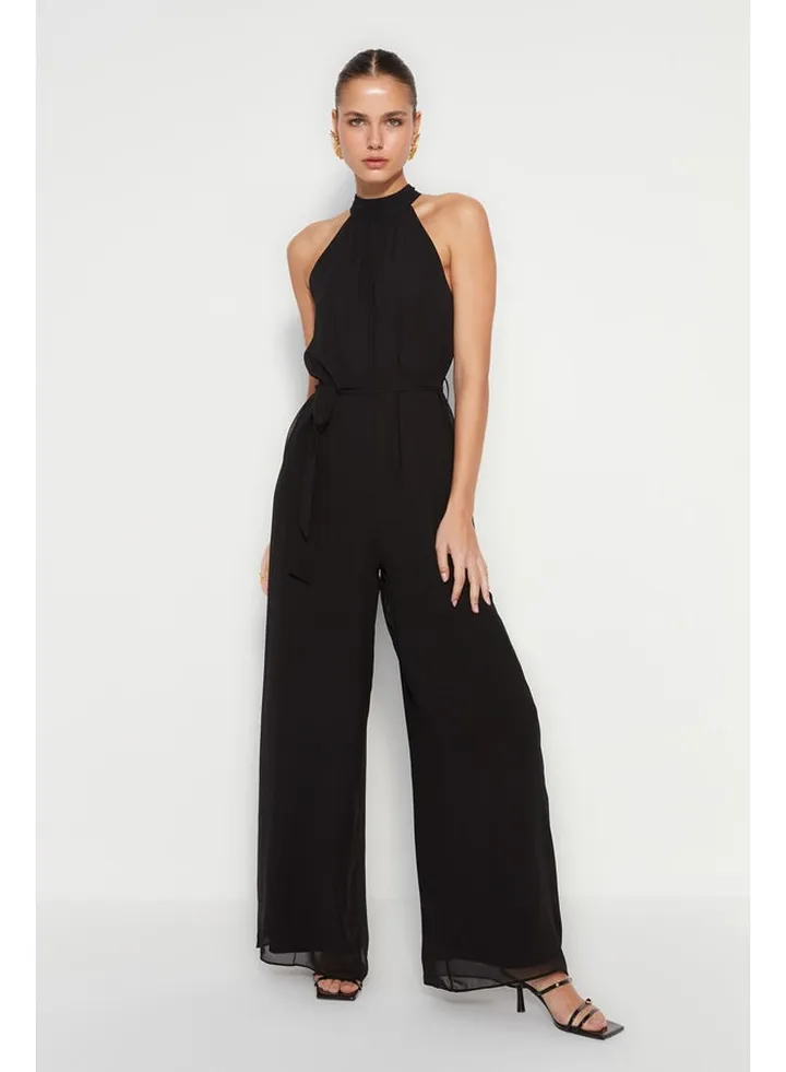 Black Chiffon Woven Jumpsuit TWOSS23TU00093