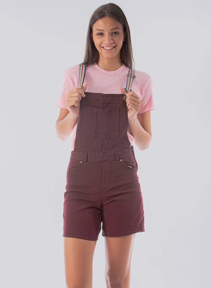 Petite Denim Dunagree Shorts Maroon
