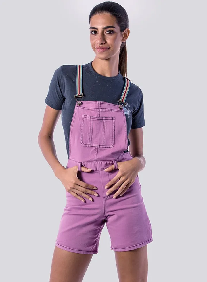 Petite Denim Dunagree Shorts Plum