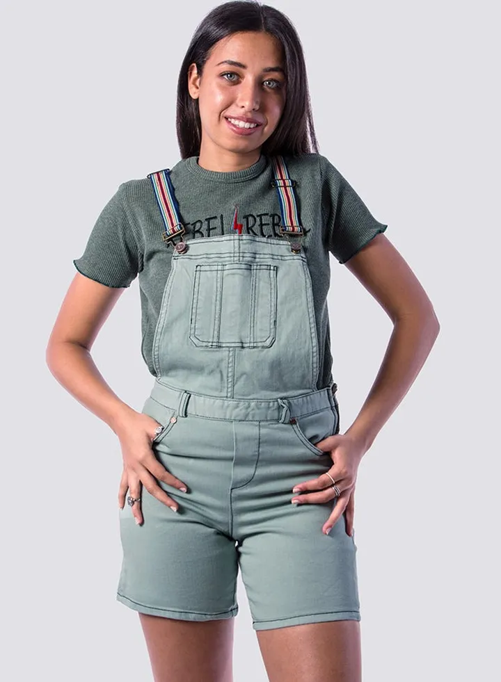 Petite Denim Dunagree Shorts Teal